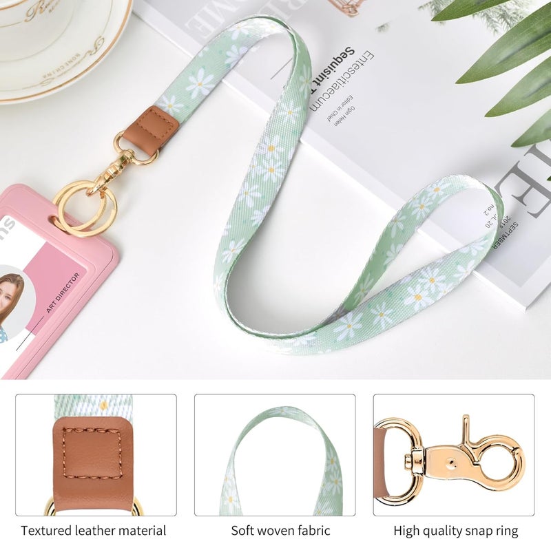 Knagsfa Lanyards for Keys, Neck Lanyards for ID Badges with Metal Hook, Cute Keychain Lanyard for Women, Sage Green Daisy - Image 4